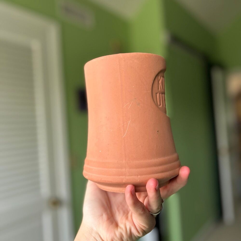 Clay Orange Pottery Farmhouse Kitchen Utensils Holder Cottagecore Accent - Picture 5 of 9